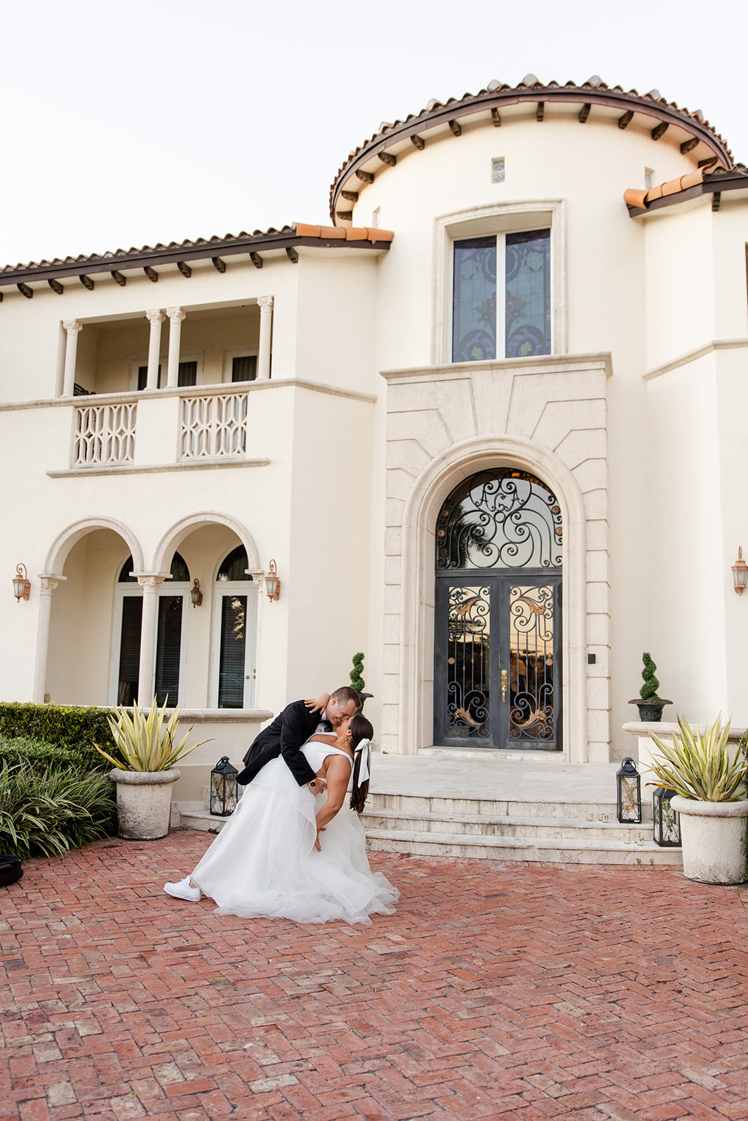 Couple at grand wedding venue